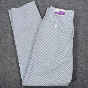 Vinci Zegna Navy White Seersucker Striped Dress Pants Mens 36W Unfinished Hem